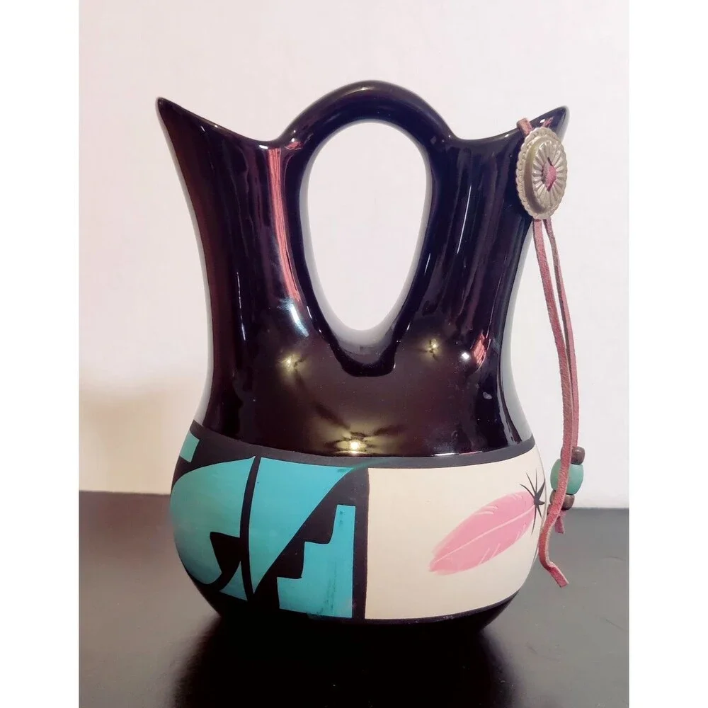Vintage Navajo Wedding Vase Pottery 8 Inch Signed 1990 
